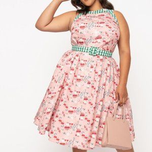 Pink Mushroom Print Maxine Vintage Pinup Swing Dress by Unique Vintage